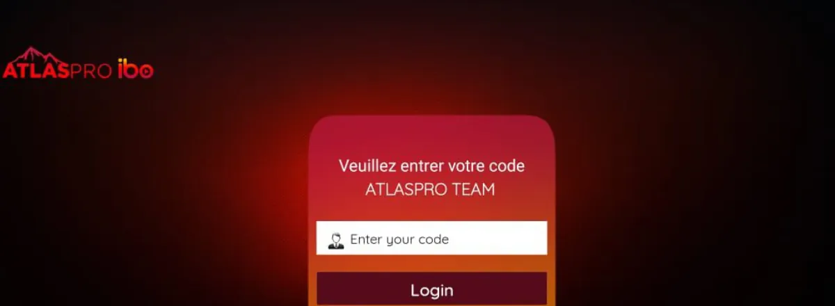 Écran de connexion de l'application où l'on saisit le code de son Atlaspro abonnement
